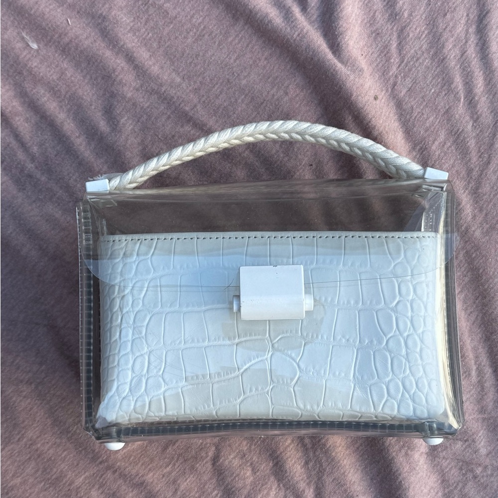 Elegant Clear and White Croc-Embossed Clutch